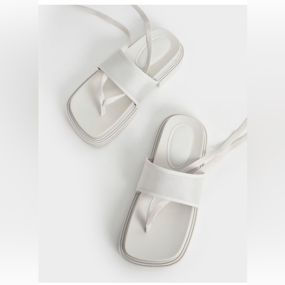 CHARLES & KEITH sandals. Alex Recycled Polyester Tie-Around Thong Sandals - Picture 6 of 8